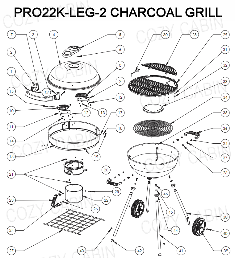NAPOLEON KETTLE CHARCOAL GRILL (PRO22K-LEG-2) #PRO22K-LEG-2